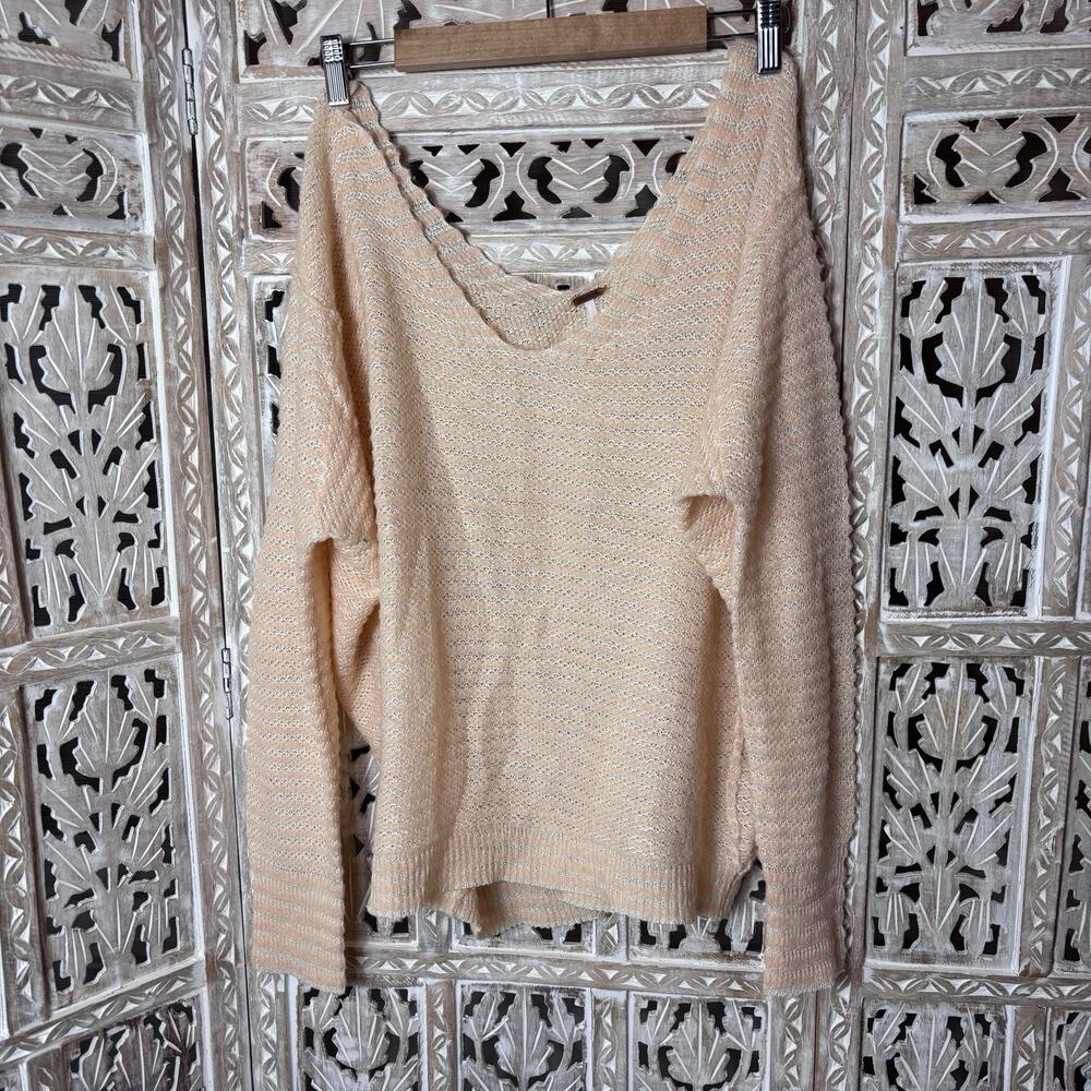 Free People Lightweight Indie Beach Sweater Wool Blend Light Peach Striped MED